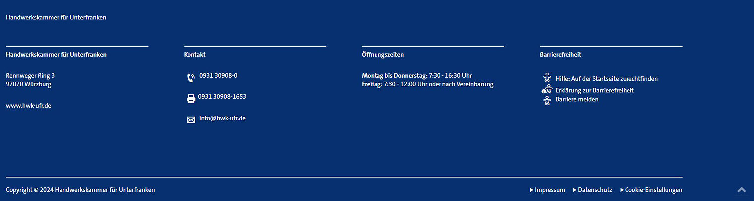 Screenshot des Footer-Bereichs auf www.hwk-ufr.de