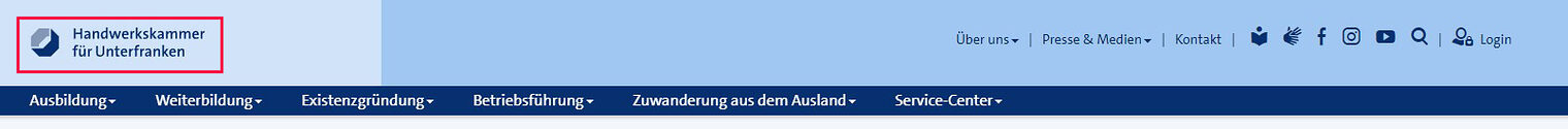 Screenshot des Headers mit Logo auf www.hwk-ufr.de
