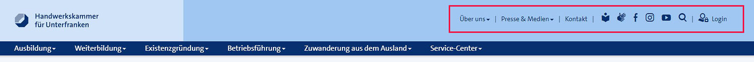 Screenshot der Kopfzeile auf www.hwk-ufr.de