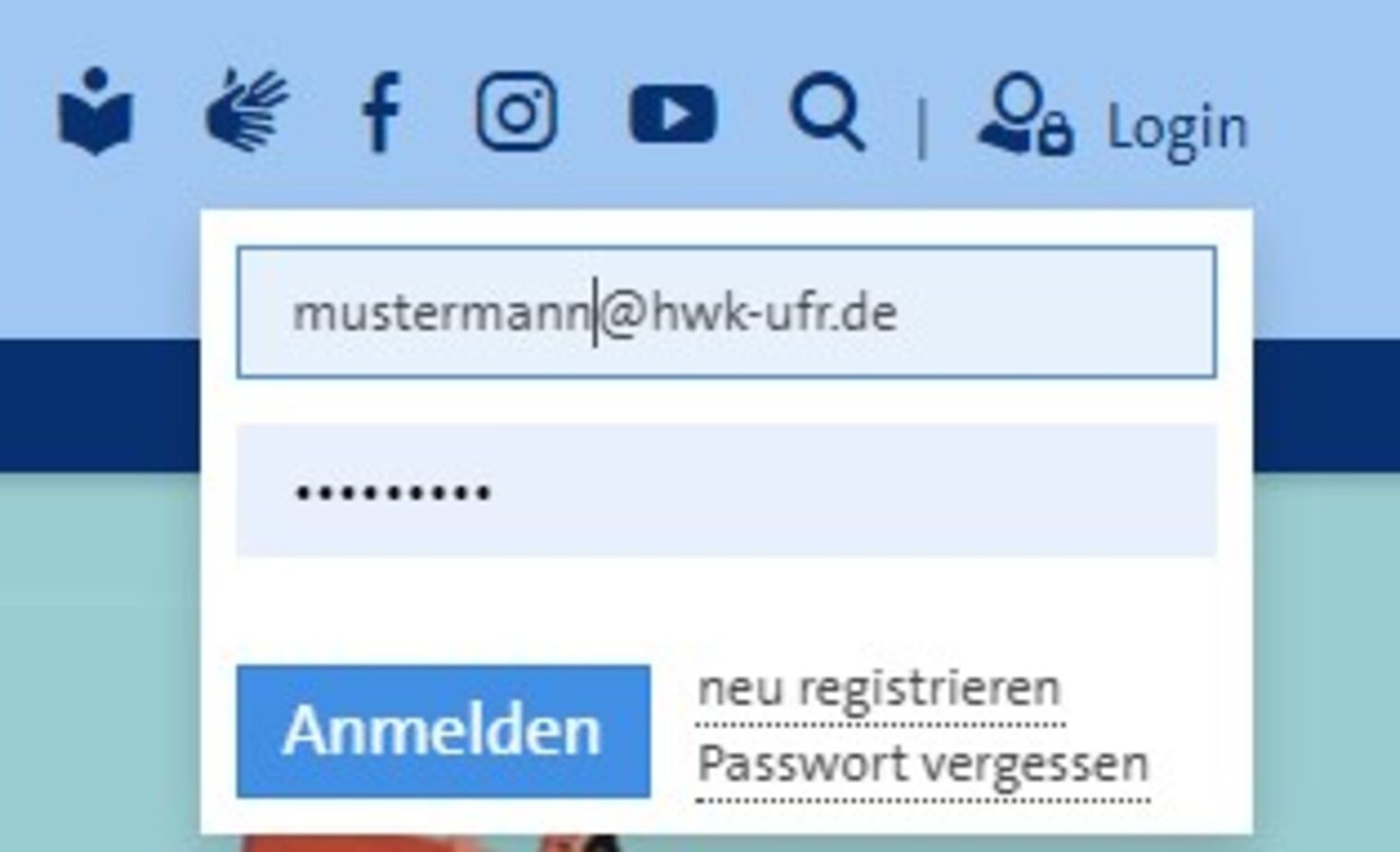 Screenshot des Login-Bereichs auf www.hwk-ufr.de