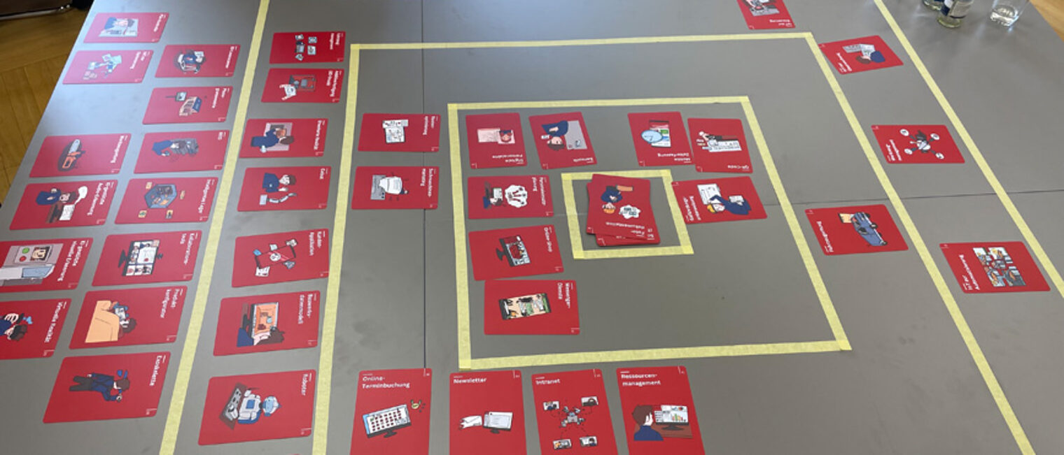 Karten bei einem Workshop liegen auf einem Tisch
