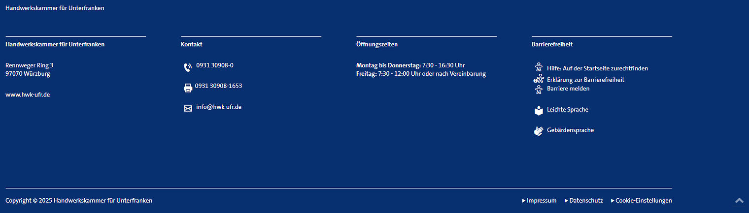 Screenshot des Footer-Bereichs auf www.hwk-ufr.de